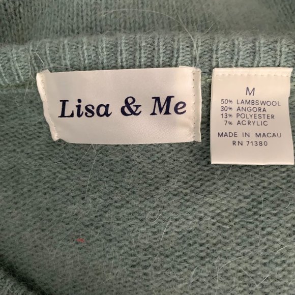 Vintage 80s Lambs Wool Angora Knit Sweater M Green Embroidered Floral Pullover - Picture 7 of 7